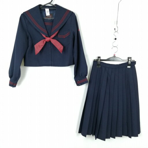セーラー服 スカート スカーフ 上下3点セット カンコー 冬物 赤3本線 女子 学生服 中学 高校 紺 制服 中古 ランクC NA6292 セーラー服 スカート スカーフ 上下3点セット カンコー 冬物 赤3本線 女子 学生服 中学 高校 紺 制服 中古 ランクC NA6292