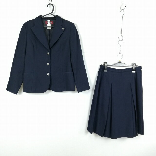 ブレザー スカート 上下2点セット 165A トンボ 冬物 女子 学生服 中学 高校 紺 制服 中古 ランクC NA6296