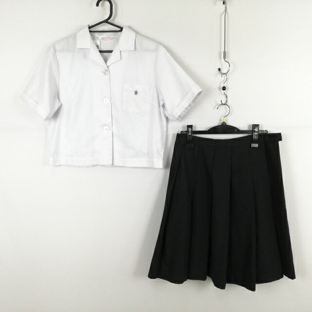 ブラウス スカート 上下2点セット 大きいサイズ 夏物 女子 学生服 中学 高校 白 制服 中古 ランクC NA8093