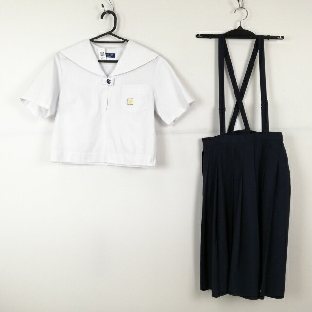 セーラー服 スカート 上下2点セット 165A ミッシェルクラン 夏物 白3本線 女子 学生服 兵庫竜山中学 白 制服 中古 ランクC NA8137