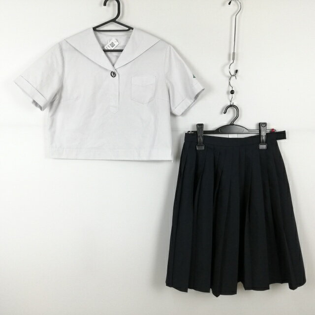セーラー服 スカート 上下2点セット 大きいサイズ カンコー 夏物 女子 学生服 鹿児島玉龍中学高校 白 制服 中古 ランクC NA8173