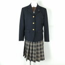 ブレザー チェックスカート リボン 上下4点セット 指定 M 冬物 女子 学生服 大阪市立西高校 紺 コシノヒロコ 制服 中古 ランクB EY0549