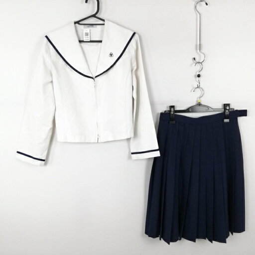 セーラー服 スカート 上下2点セット 155B 大きいサイズ トンボ 中間服 青1本線 女子 学生服 広島廿日市西高校 白 中古 ランクC EY7709 セーラー服 スカート 上下2点セット 155B 大きいサイズ トンボ 中間服 青1本線 女子 学生服 広島廿日市西高校 白 中古 ランクC EY7709
