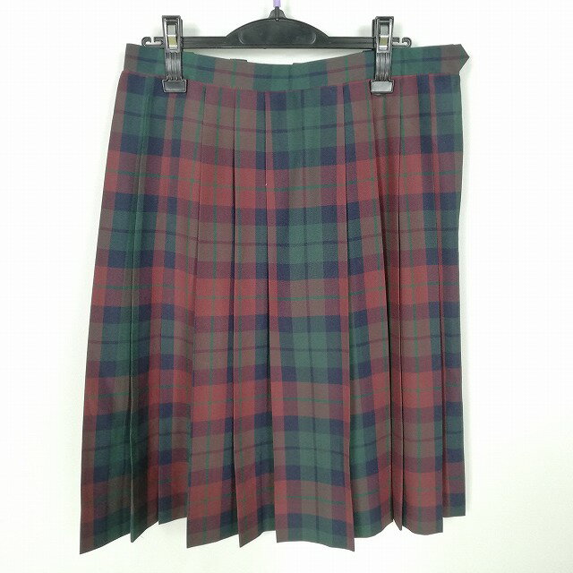 スクールスカート 大きいサイズ 夏物 w75-丈63 チェック 栃木鹿沼東中学 プリーツ 学生服 制服 女子 中古 HK1869