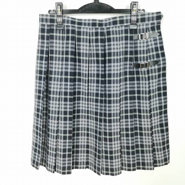 スクールスカート 大きいサイズ 夏物 w72-丈56 チェック 中学 高校 プリーツ 学生服 制服 女子 中古 HK2427