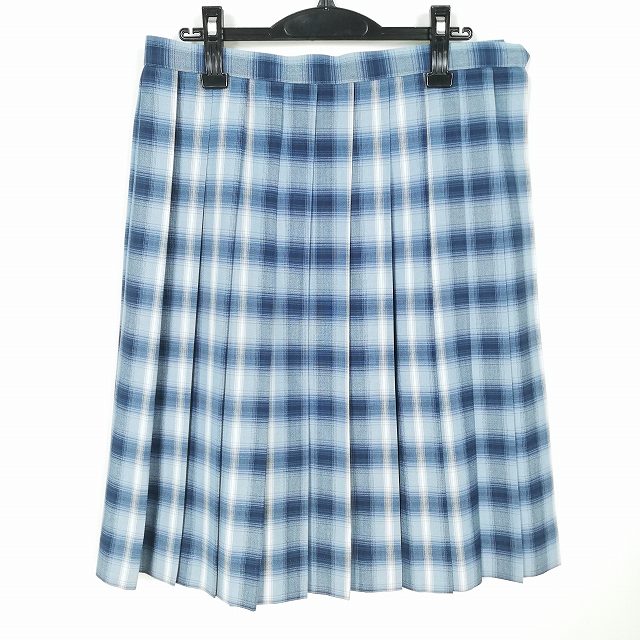 スクールスカート 大きいサイズ 夏物 w75-丈62 チェック 中学 高校 プリーツ 学生服 制服 女子 中古 HK2442