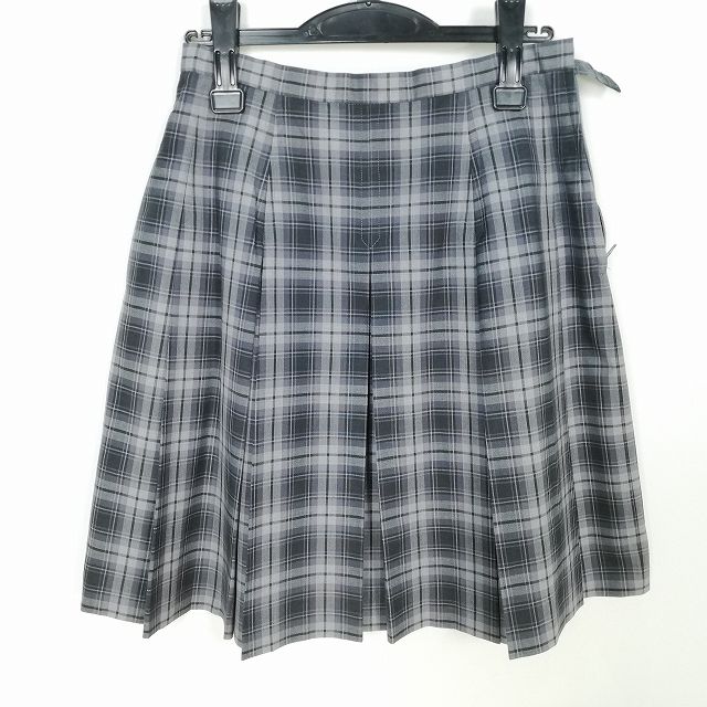 スクールスカート 夏物 w69-丈53 チェック 中学 高校 プリーツ 学生服 制服 女子 中古 HK2443