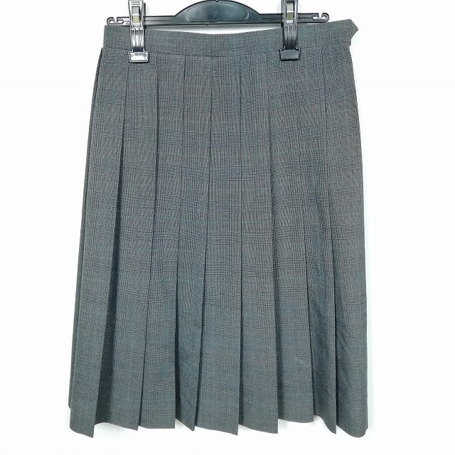 スクールスカート 夏物 w66-丈64 チェック 熊本武蔵中学 プリーツ 学生服 制服 女子 中古 HK2456
