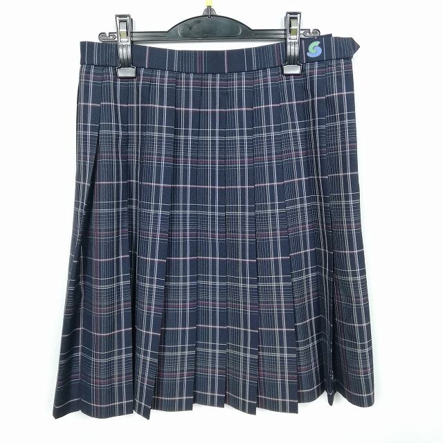 スクールスカート 夏物 w69-丈56 チェック 中学 高校 プリーツ 学生服 制服 女子 中古 HK2476