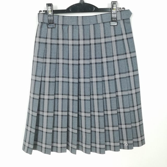 スクールスカート 夏物 w63-丈57 チェック 東京立川第四中学 プリーツ 学生服 制服 女子 中古 HK2583