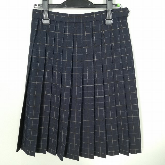 スクールスカート 冬物 w66-丈60 チェック 中学 高校 プリーツ 学生服 制服 女子 中古 HK8371