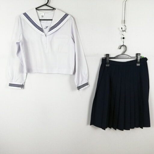 セーラー服 スカート 上下2点セット カンコー 中間服 青3本線 女子 学生服 中学 高校 白 制服 中古 ランクC NA6316 セーラー服 スカート 上下2点セット カンコー 中間服 青3本線 女子 学生服 中学 高校 白 制服 中古 ランクC NA6316