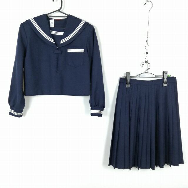 セーラー服 スカート 上下2点セット 大きいサイズ 冬物 白3本線 女子 学生服 中学 高校 紺 制服 中古 ランクC NA6323