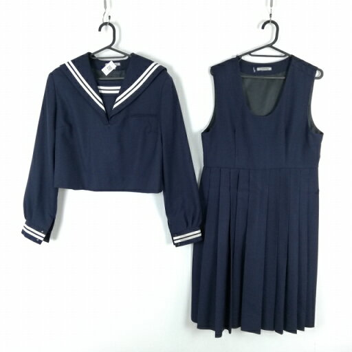 セーラー服 ジャンパースカート 上下2点セット 大きいサイズ 冬物 白2本線 女子 学生服 中学 高校 紺 制服 中古 ランクC NA6359 セーラー服 ジャンパースカート 上下2点セット 大きいサイズ 冬物 白2本線 女子 学生服 中学 高校 紺 制服 中古 ランクC NA6359