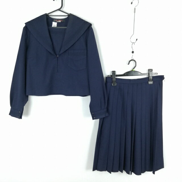 其它 - セーラー服 スカート 上下2点セット 大きいサイズ 冬物 青3本線 女子 学生服 中学 高校 紺 制服 中古 ランクC EY1663