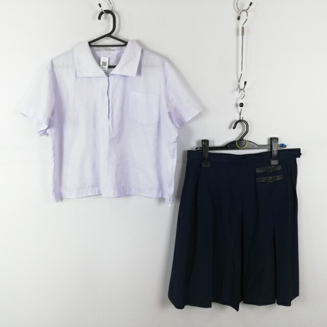 ブラウス スカート 上下2点セット 大きいサイズ 特大 夏物 女子 学生服 中学 高校 白 制服 中古 ランクC EY1754