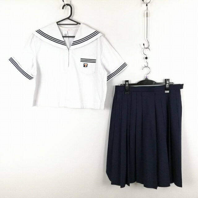 セーラー服 スカート 上下2点セット 大きいサイズ カンコー 夏物 青3本線 女子 学生服 中学 高校 白 制服 中古 ランクC EY2624