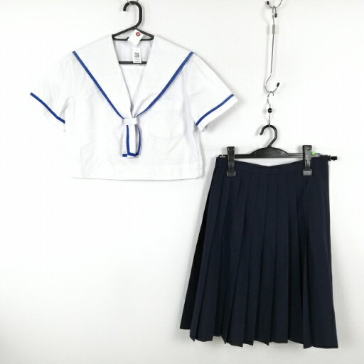 セーラー服 スカート 上下2点セット 大きいサイズ 夏物 青1本線 女子 学生服 熊本宇土鶴城中学 白 制服 中古 ランクC EY9819 セーラー服 スカート 上下2点セット 大きいサイズ 夏物 青1本線 女子 学生服 熊本宇土鶴城中学 白 制服 中古 ランクC EY9819