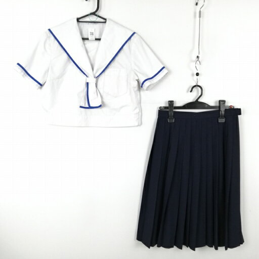 セーラー服 スカート 上下2点セット 夏物 青1本線 女子 学生服 熊本宇土鶴城中学 白 制服 中古 ランクC EY9820 セーラー服 スカート 上下2点セット 夏物 青1本線 女子 学生服 熊本宇土鶴城中学 白 制服 中古 ランクC EY9820