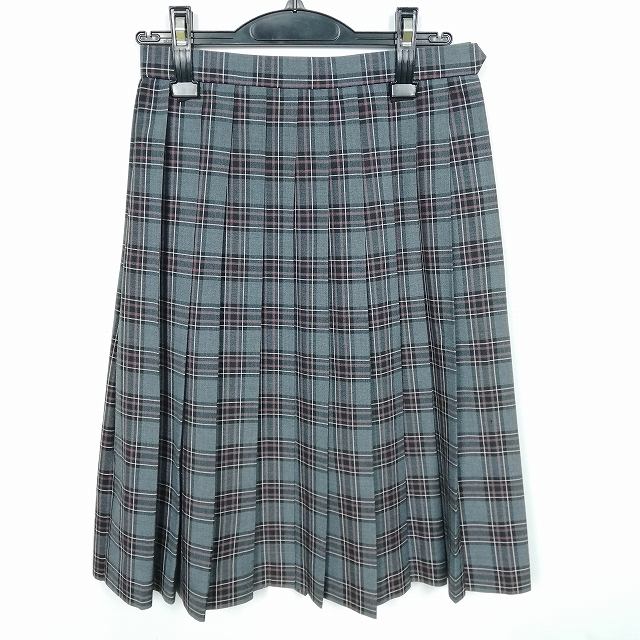 スクールスカート 夏物 w63-丈62 チェック 中学 高校 プリーツ 学生服 制服 女子 中古 HK2518