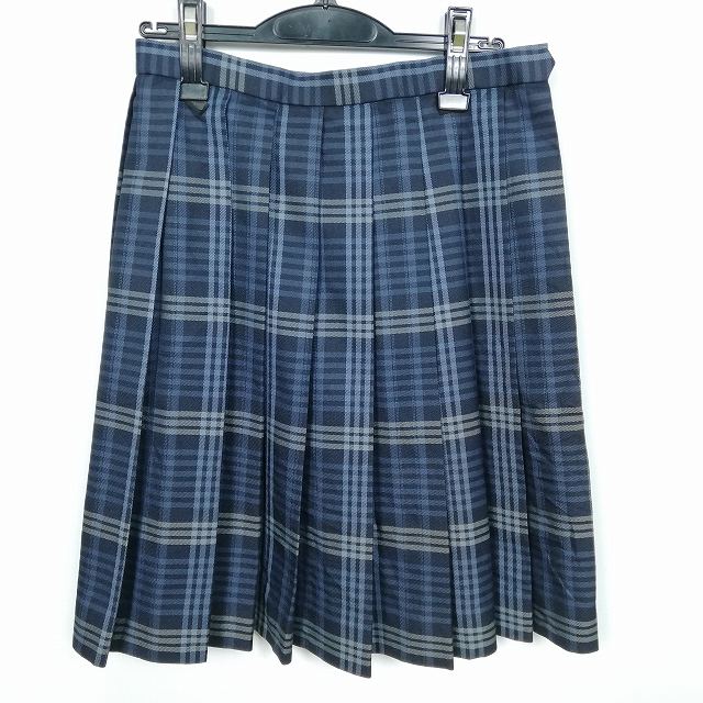 スクールスカート 冬物 w66-丈57 チェック 中学 高校 プリーツ 学生服 制服 女子 中古 HK2535