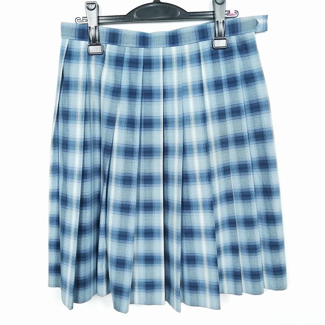 スクールスカート 大きいサイズ 夏物 w72-丈58 チェック 中学 高校 プリーツ 学生服 制服 女子 中古 HK2545