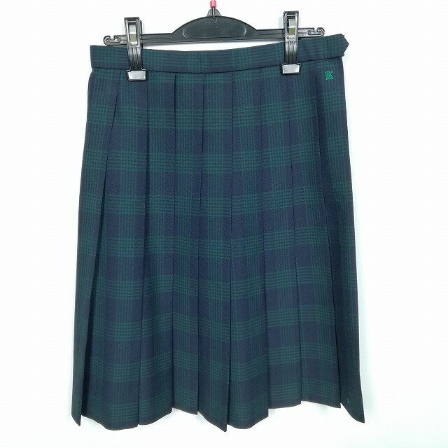 スクールスカート 夏物 w63-丈58 チェック 福岡久留米筑水高校 プリーツ 学生服 制服 女子 中古 HK2558
