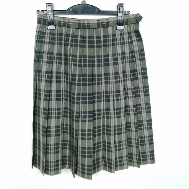 スクールスカート 夏物 w66-丈59 チェック 中学 高校 プリーツ 学生服 制服 女子 中古 HK2561