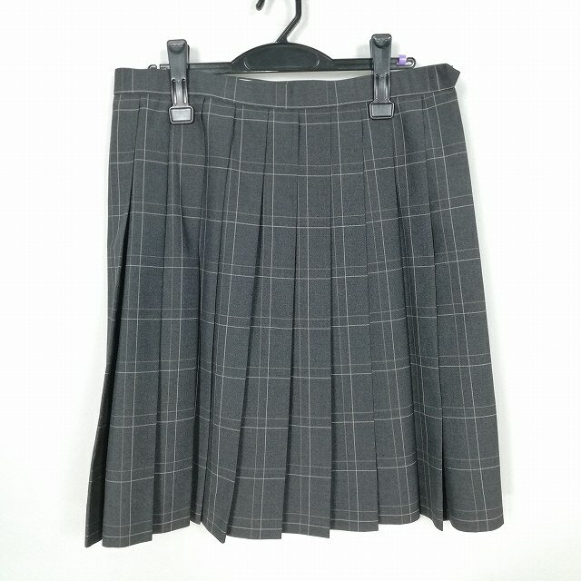 スクールスカート 大きいサイズ 夏物 w75-丈56 チェック 中学 高校 プリーツ 学生服 制服 女子 中古 HK2705