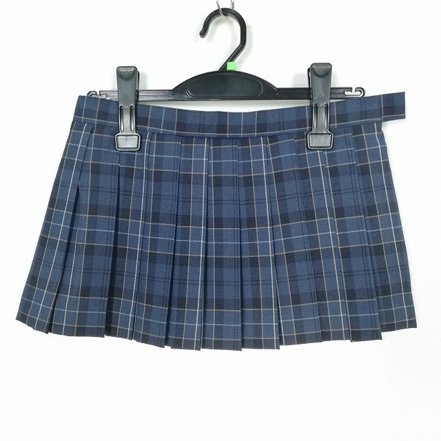 スクールスカート 夏物 w66-丈28 チェック 中学 高校 マイクロミニ プリーツ 学生服 制服 女子 中古 HK2821