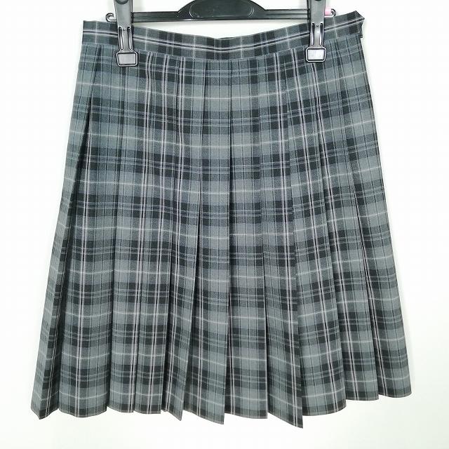 スクールスカート 大きいサイズ 夏物 w72-丈60 チェック 中学 高校 プリーツ 学生服 制服 女子 中古 HK6069