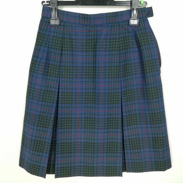 スクールスカート 冬物 w66-丈54 チェック 高森高校 プリーツ 学生服 制服 女子 中古 HK8375