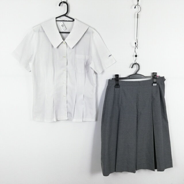 セーラー服 スカート 上下2点セット 大きいサイズ 夏物 女子 学生服 岡山白陵高校 白 山本寛斎 制服 中古 ランクC NA6506