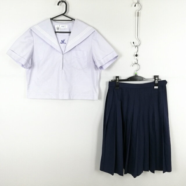 セーラー服 スカート 上下2点セット 大きいサイズ 夏物 白3本線 女子 学生服 兵庫飾磨東中学 白 制服 中古 ランクC NA6507