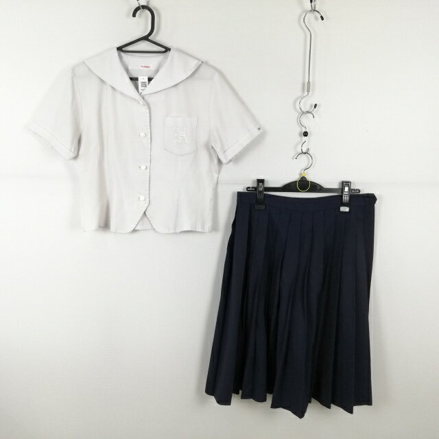セーラー服 スカート 上下2点セット カンコー 夏物 女子 学生服 兵庫姫路南高校 白 制服 中古 ランクC NA8853