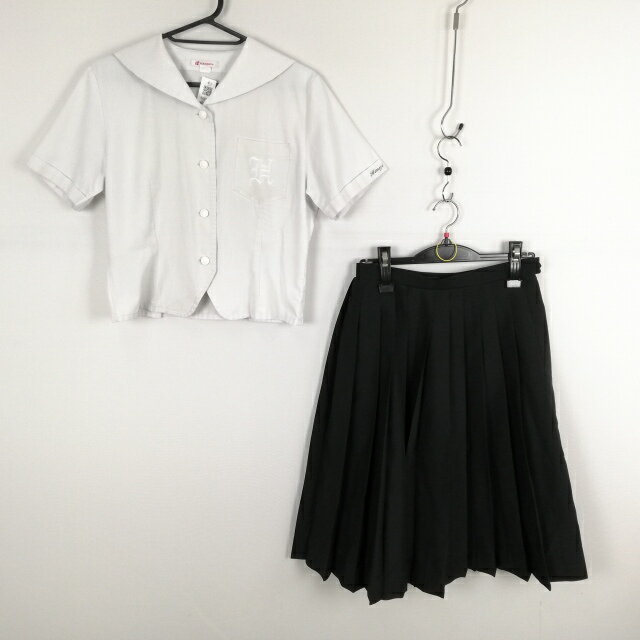 セーラー服 スカート 上下2点セット 160A カンコー 夏物 女子 学生服 兵庫姫路高校 白 制服 中古 ランクC NA8871