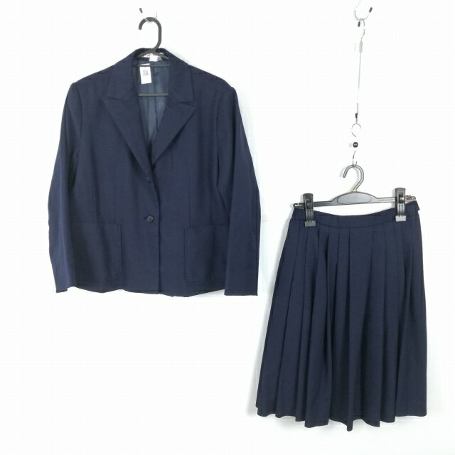 ブレザー スカート 上下2点セット 大きいサイズ 冬物 女子 学生服 中学 高校 紺 制服 中古 ランクC EY1805