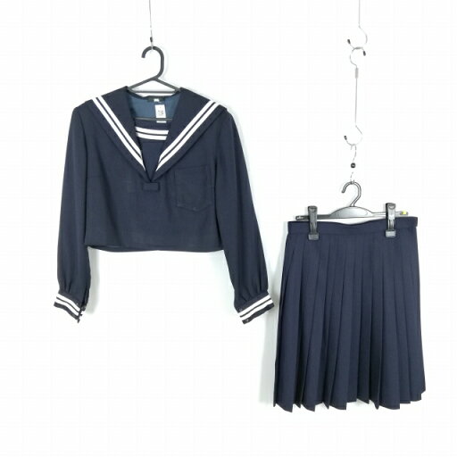 セーラー服 スカート 上下2点セット 冬物 白2本線 女子 学生服 中学 高校 紺 制服 中古 ランクC EY9319 セーラー服 スカート 上下2点セット 冬物 白2本線 女子 学生服 中学 高校 紺 制服 中古 ランクC EY9319