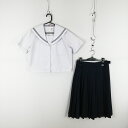 セーラー服 スカート 上下2点セット 大きいサイズ トンボ 夏物 青2本線 女子 学生服 中学 高校 白 制服 中古 ランクC EY9340