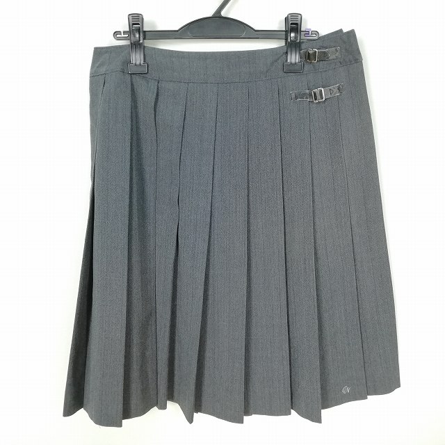 スクールスカート 大きいサイズ 冬物 w75-丈61 ストライプ 栃木小山西高校 プリーツ 学生服 制服 女子 中古 HK2768