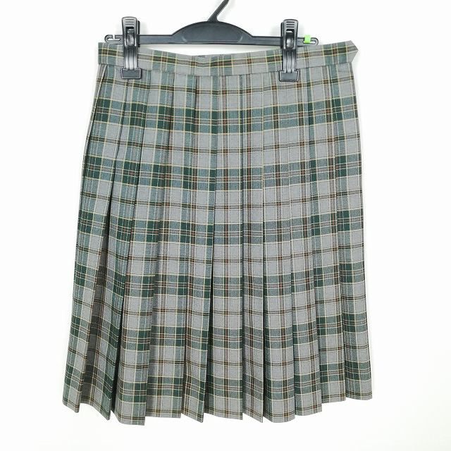 スクールスカート 冬物 w66-丈59 チェック 中学 高校 プリーツ 学生服 制服 女子 中古 HK2789