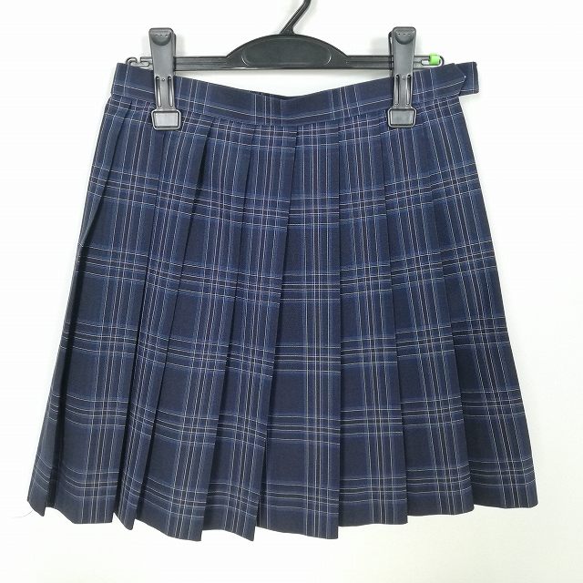 スクールスカート 夏物 w66-丈48 チェック 神奈川中央大学付属横浜中学高校 プリーツ 学生服 制服 女子 中古 HK2816