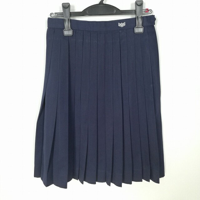 スクールスカート 冬物 w63-丈56 紺 中学 高校 プリーツ 学生服 制服 女子 中古 HK2857