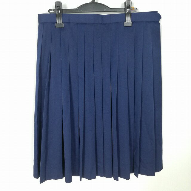 スクールスカート 大きいサイズ 冬物 w80-丈64 紺 中学 高校 プリーツ 学生服 制服 女子 中古 HK2893