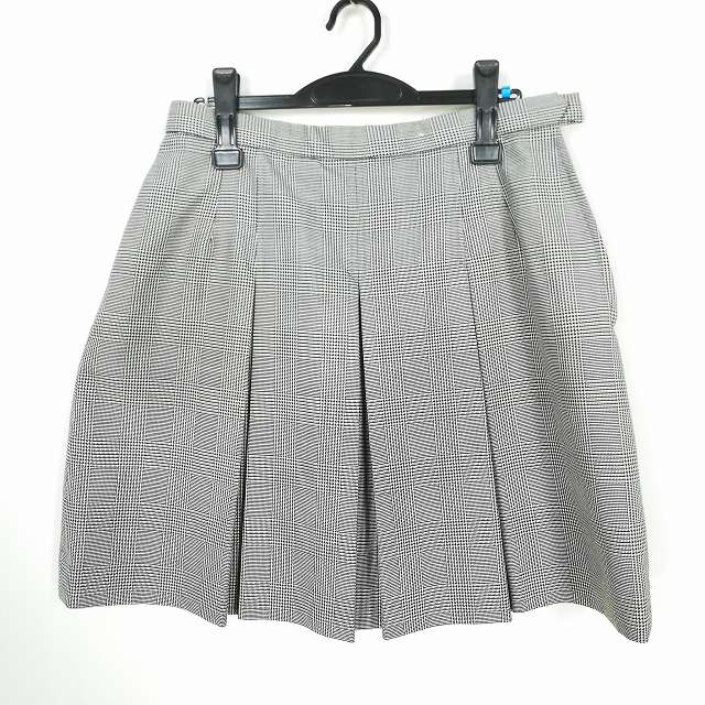 スクールスカート 大きいサイズ 冬物 w78-丈50 チェック 中学 高校 プリーツ 学生服 制服 女子 中古 HK3057