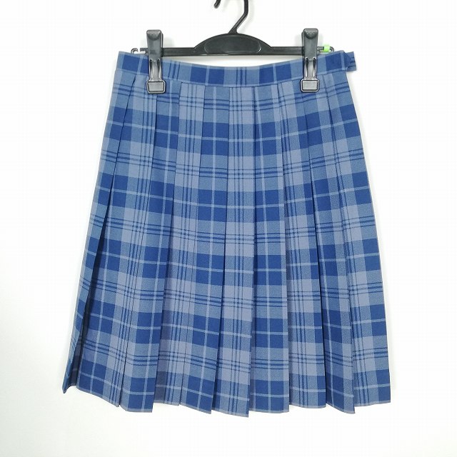 スクールスカート 冬物 w66-丈57 チェック 栃木南河内第二中学 プリーツ 学生服 制服 女子 中古 HK3067