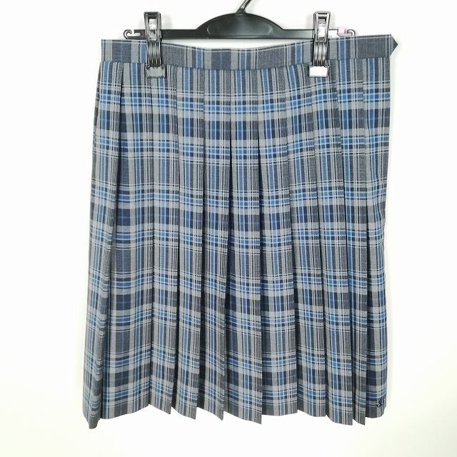 スクールスカート 大きいサイズ 夏物 w72-丈60 チェック 熊本八代清流高校 プリーツ 学生服 制服 女子 中古 HK8821