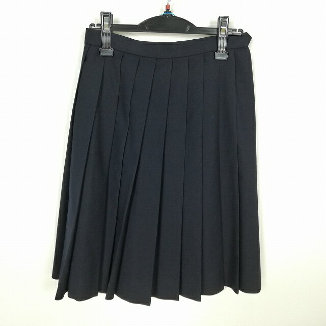 スクールスカート 冬物 w60-丈57 紺 高知中央高校 プリーツ 学生服 制服 女子 中古 HK9556