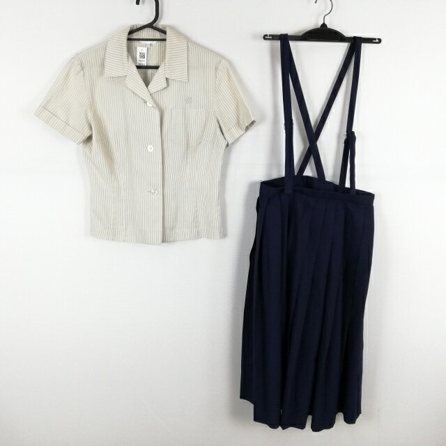 ブラウス スカート 上下2点セット M 夏物 女子 学生服 宮崎西高校 ストライプ(オフ白/グレー) 制服 中古 ランクC NA8941