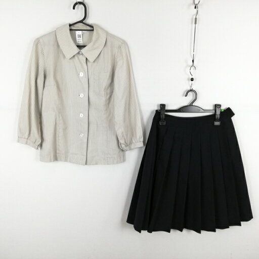 ブラウス スカート 上下2点セット M 中間服 女子 学生服 中学 高校 ストライプ(オフ白/グレー) 制服 中古 ランクC NA8943 ブラウス スカート 上下2点セット M 中間服 女子 学生服 中学 高校 ストライプ(オフ白/グレー) 制服 中古 ランクC NA8943